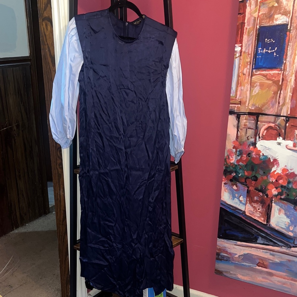 Ted Baker Navy Dress with White Long Sleeves